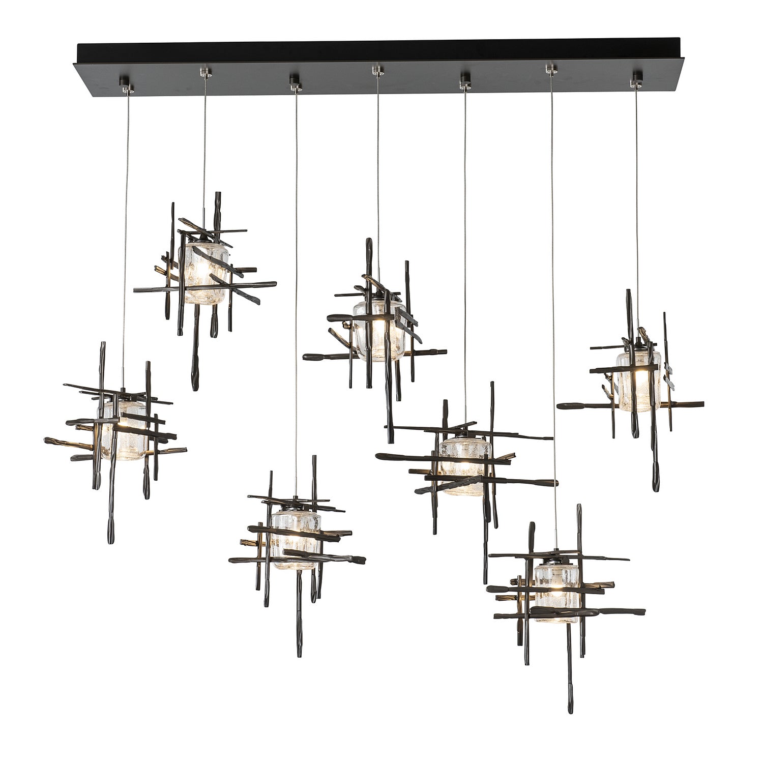 Hubbardton Forge - 131095-SKT-STND-07-II0728 - Tura 7-Light Seeded Glass Pendant - Tura - Dark Smoke