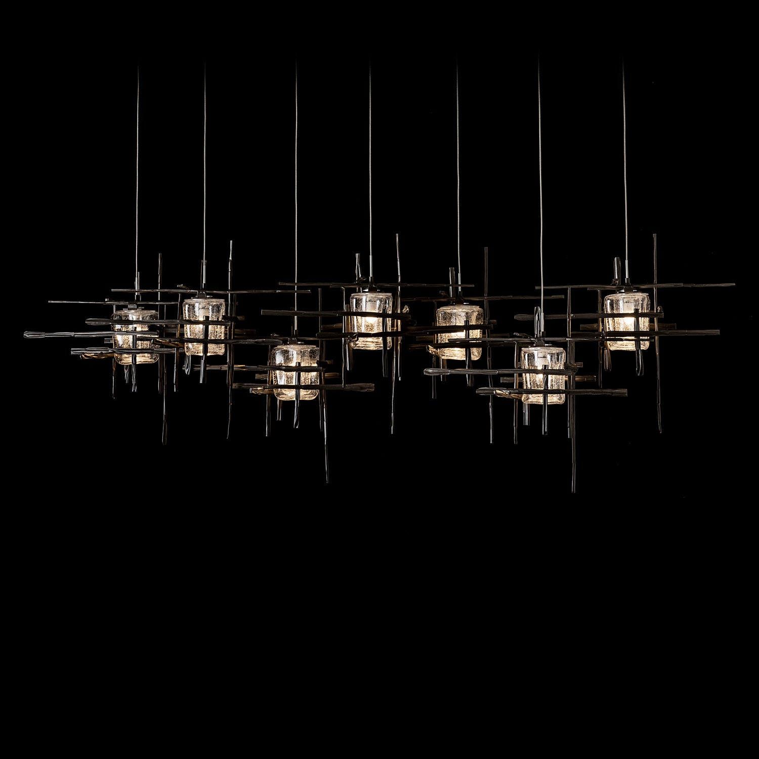 Hubbardton Forge - 131095-SKT-STND-07-II0728 - Tura 7-Light Seeded Glass Pendant - Tura - Dark Smoke
