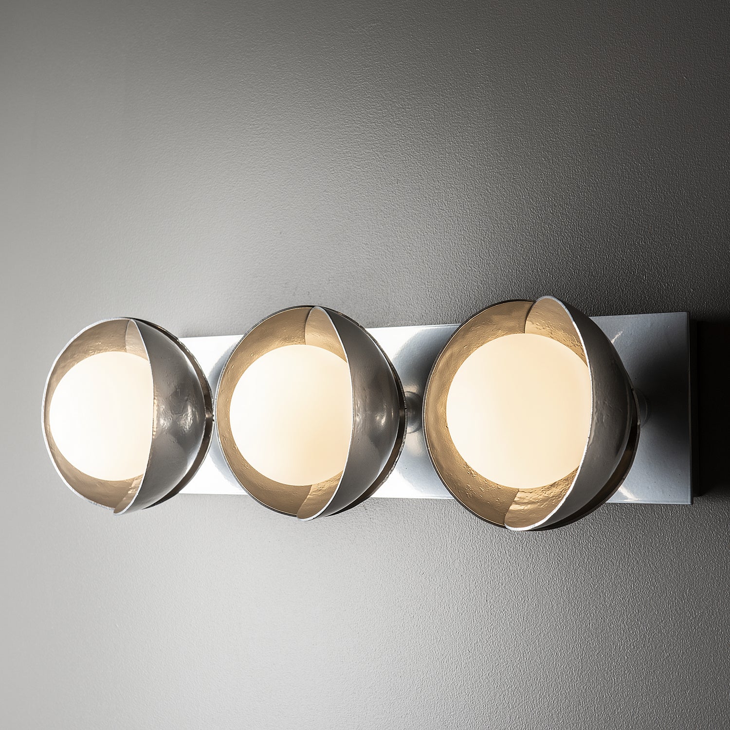 Hubbardton Forge - 201378-SKT-85-85-GG0711 - Brooklyn 3-Light Straight Double Shade Bath Sconce - Brooklyn - Sterling