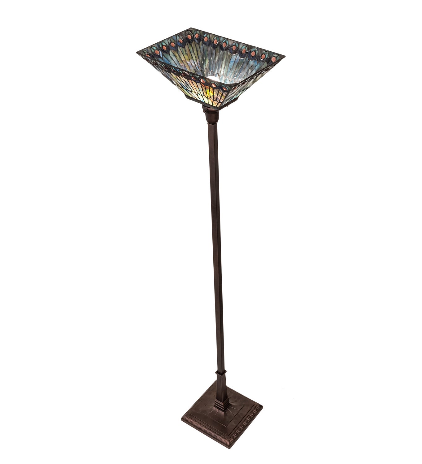 Meyda Tiffany - 251412 - One Light Torchiere - Tiffany Jeweled Peacock - Mahogany Bronze