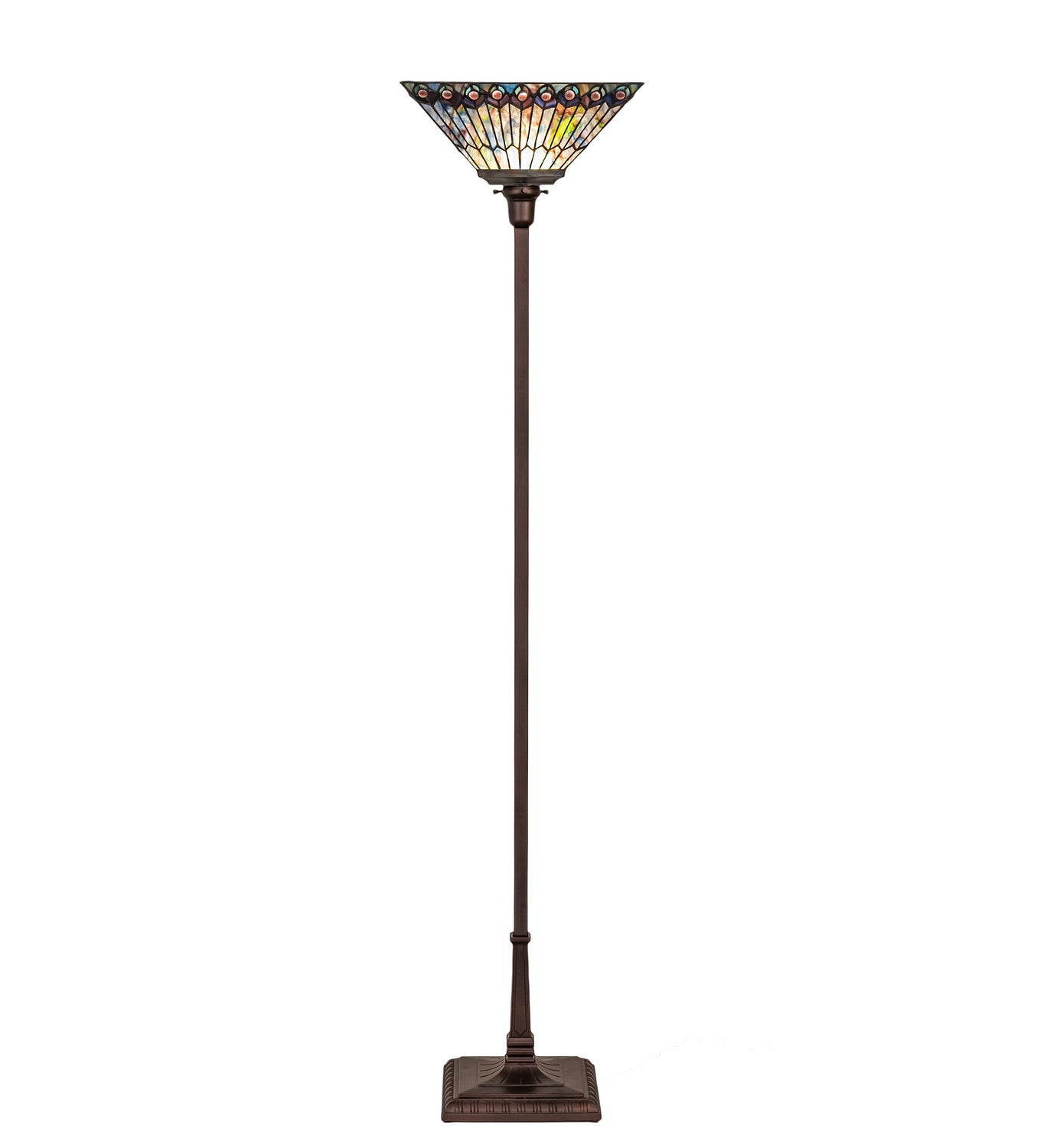 Meyda Tiffany - 251412 - One Light Torchiere - Tiffany Jeweled Peacock - Mahogany Bronze