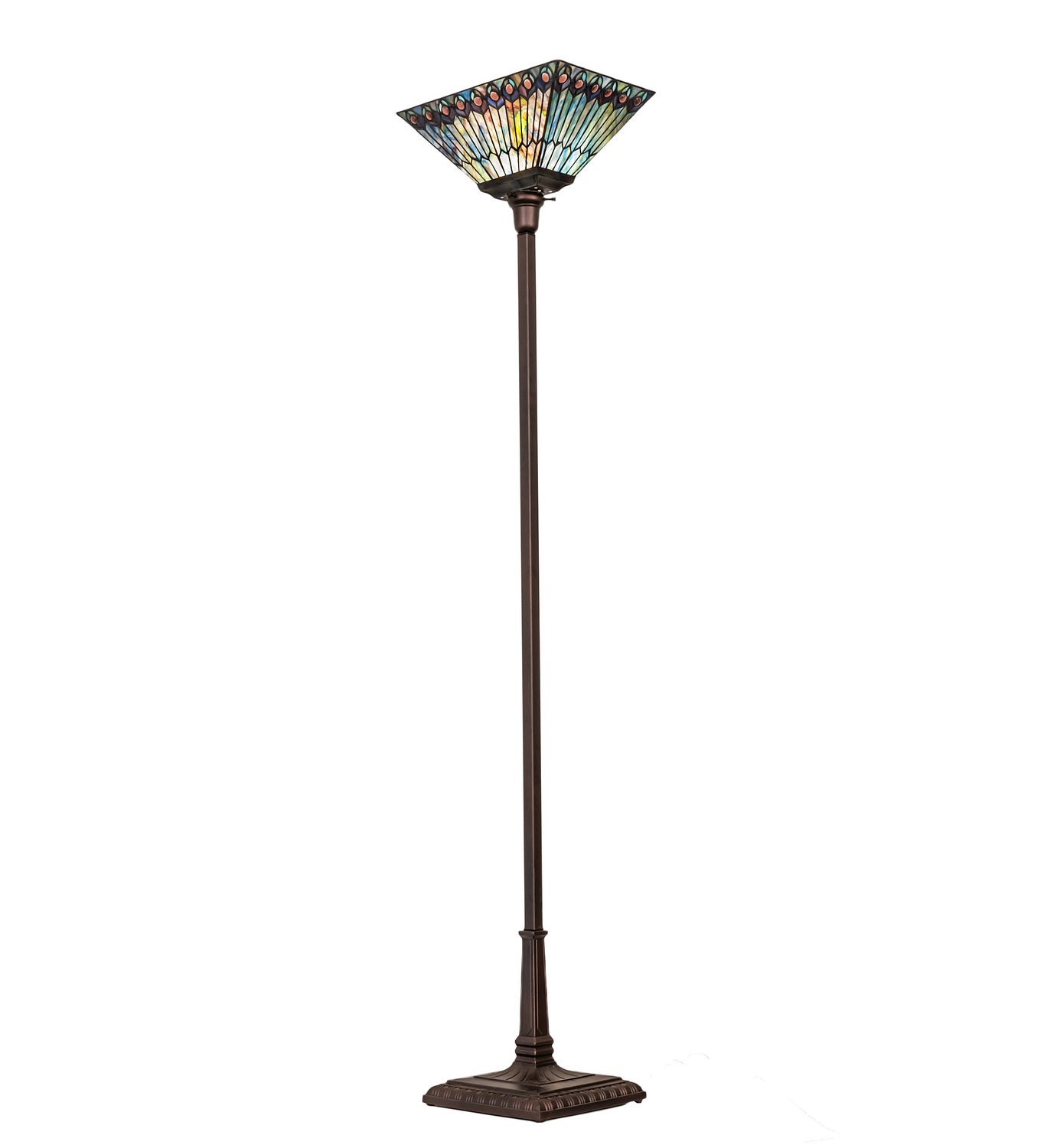 Meyda Tiffany - 251412 - One Light Torchiere - Tiffany Jeweled Peacock - Mahogany Bronze