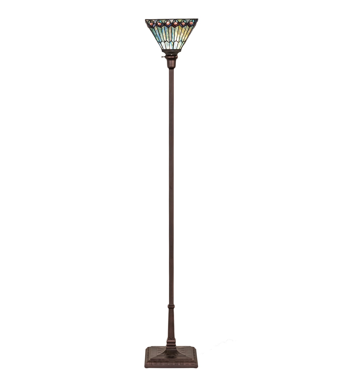 Meyda Tiffany - 251412 - One Light Torchiere - Tiffany Jeweled Peacock - Mahogany Bronze