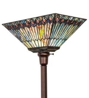 Meyda Tiffany - 251412 - One Light Torchiere - Tiffany Jeweled Peacock - Mahogany Bronze