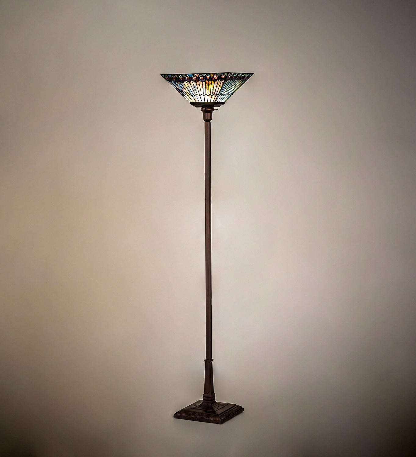 Meyda Tiffany - 251412 - One Light Torchiere - Tiffany Jeweled Peacock - Mahogany Bronze