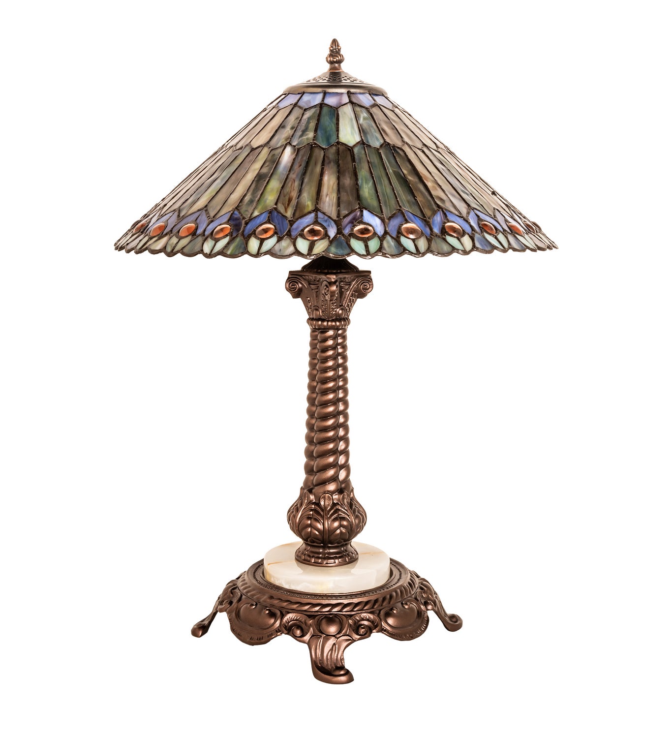 Meyda Tiffany - 251928 - One Light Table Lamp - Tiffany Jeweled Peacock - Mahogany Bronze