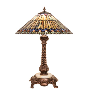 Meyda Tiffany - 251928 - One Light Table Lamp - Tiffany Jeweled Peacock - Mahogany Bronze