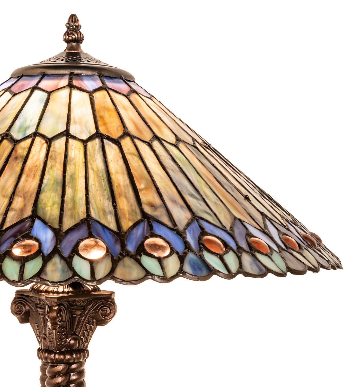 Meyda Tiffany - 251928 - One Light Table Lamp - Tiffany Jeweled Peacock - Mahogany Bronze