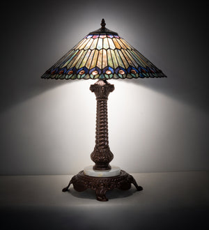 Meyda Tiffany - 251928 - One Light Table Lamp - Tiffany Jeweled Peacock - Mahogany Bronze