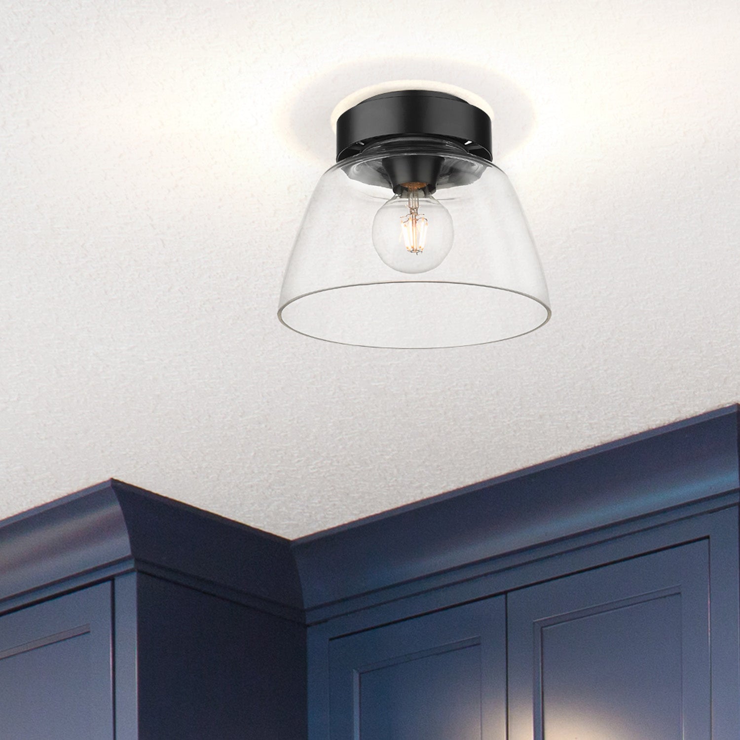 Golden - 0314-FM10 BLK-CLR - One Light Flush Mount - Remy - Matte Black