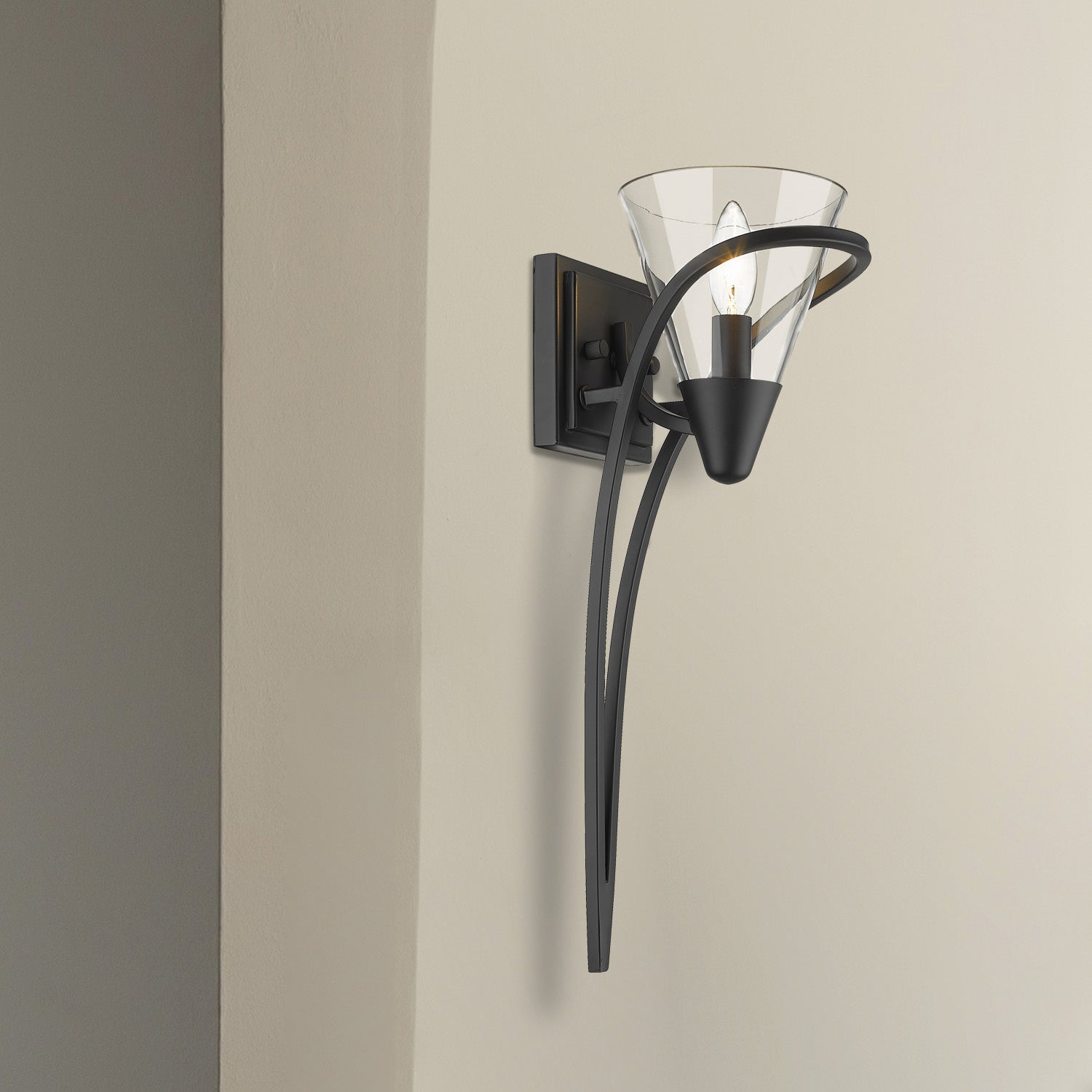 Golden - 1648-1W BLK-CLR - One Light Wall Sconce - Olympia - Matte Black