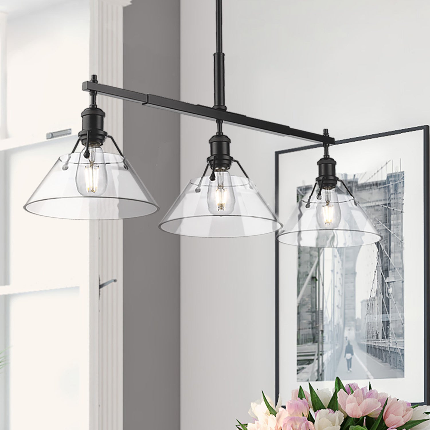 Golden - 3306-LP BLK-CLR - Three Light Linear Pendant - Orwell BLK - Matte Black