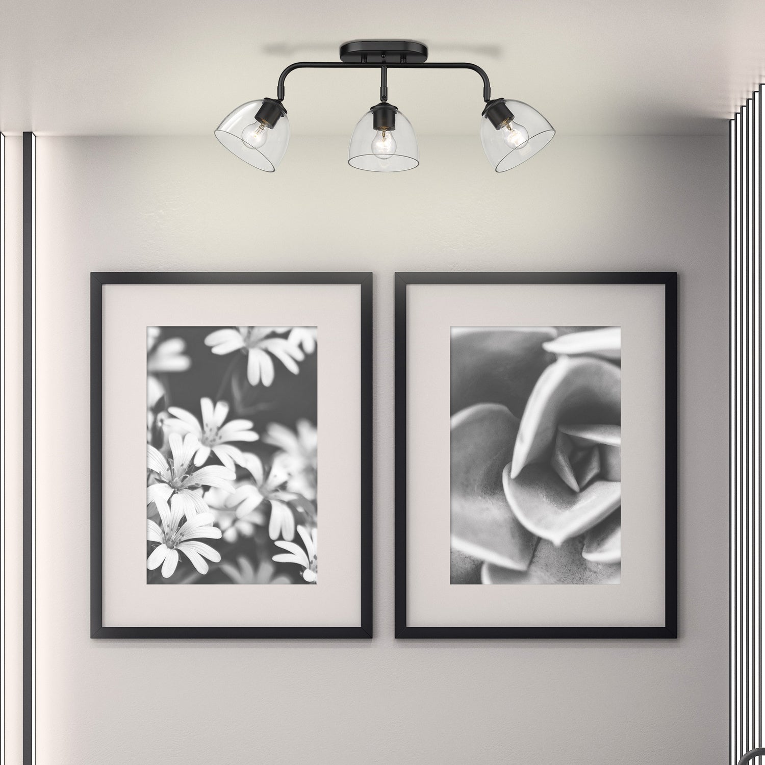 Golden - 6958-3SF BLK-BLK-CLR - Three Light Semi-Flush Mount - Roxie - Matte Black