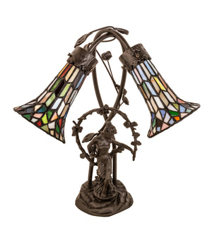 Meyda Tiffany - 133659 - Two Light Table Lamp - Stained Glass Pond Lily - Mahogany Bronze