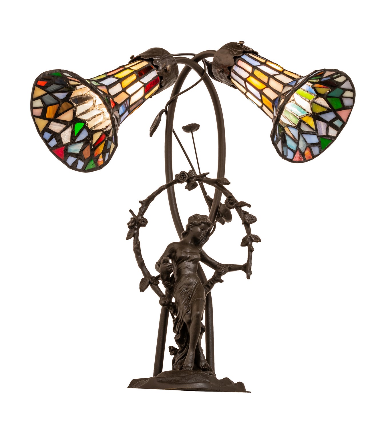 Meyda Tiffany - 133659 - Two Light Table Lamp - Stained Glass Pond Lily - Mahogany Bronze