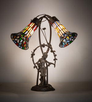 Meyda Tiffany - 133659 - Two Light Table Lamp - Stained Glass Pond Lily - Mahogany Bronze