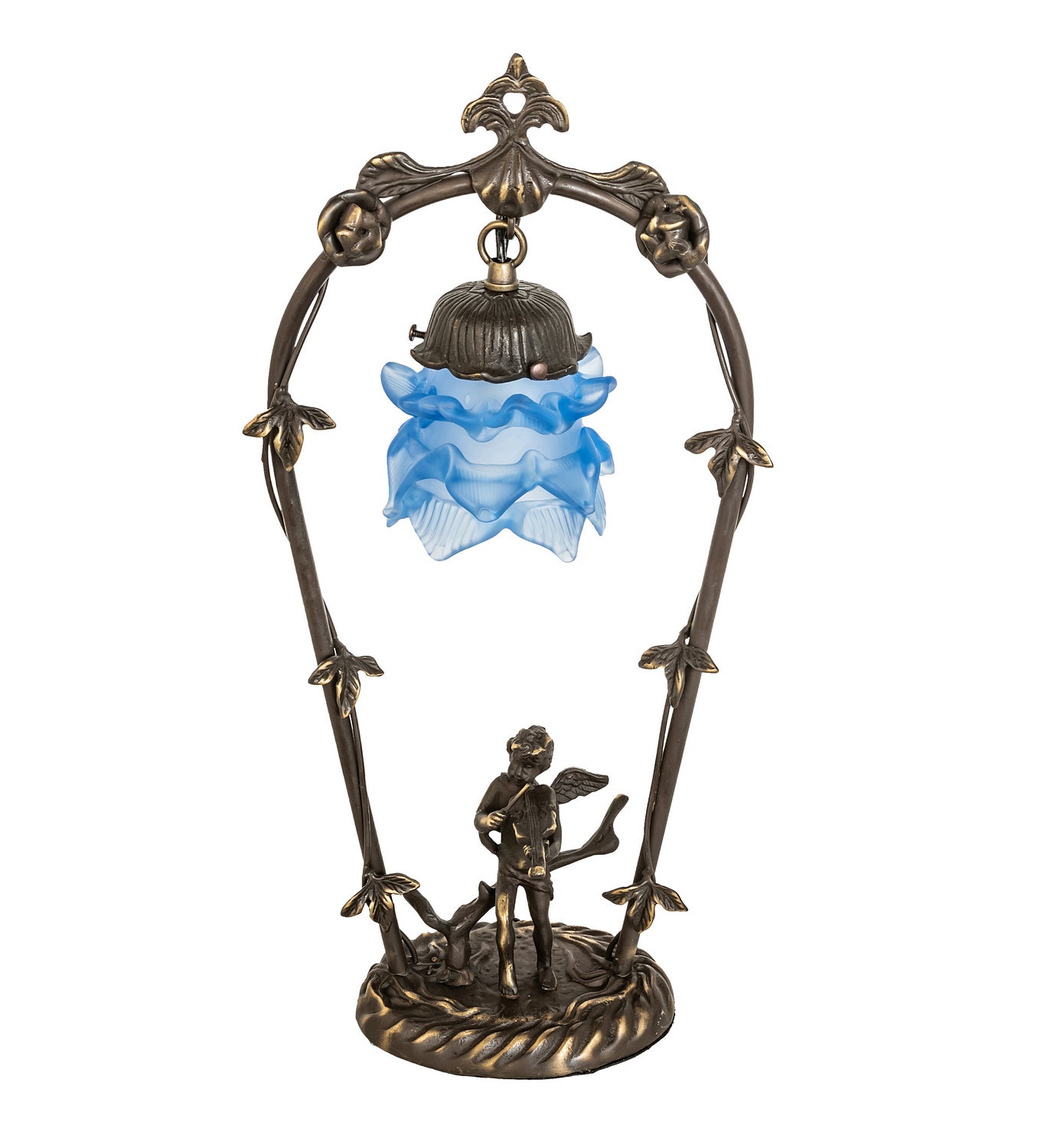 Meyda Tiffany - 17428 - One Light Mini Lamp - Blue Cherub - Mahogany Bronze