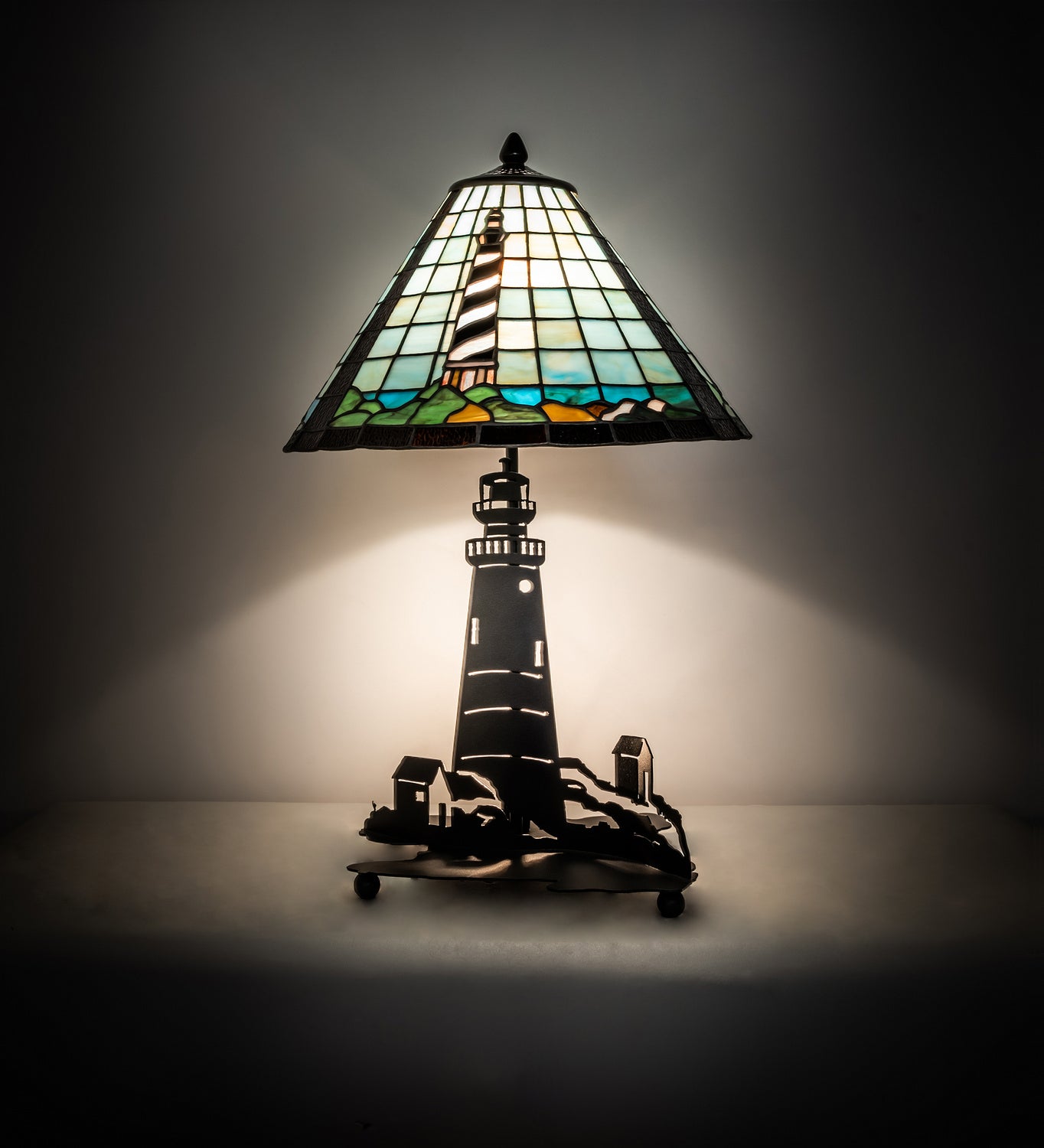 Meyda Tiffany - 215491 - Two Light Table Lamp - Lighthouse - Black Metal