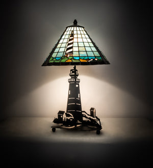 Meyda Tiffany - 215491 - Two Light Table Lamp - Lighthouse - Black Metal