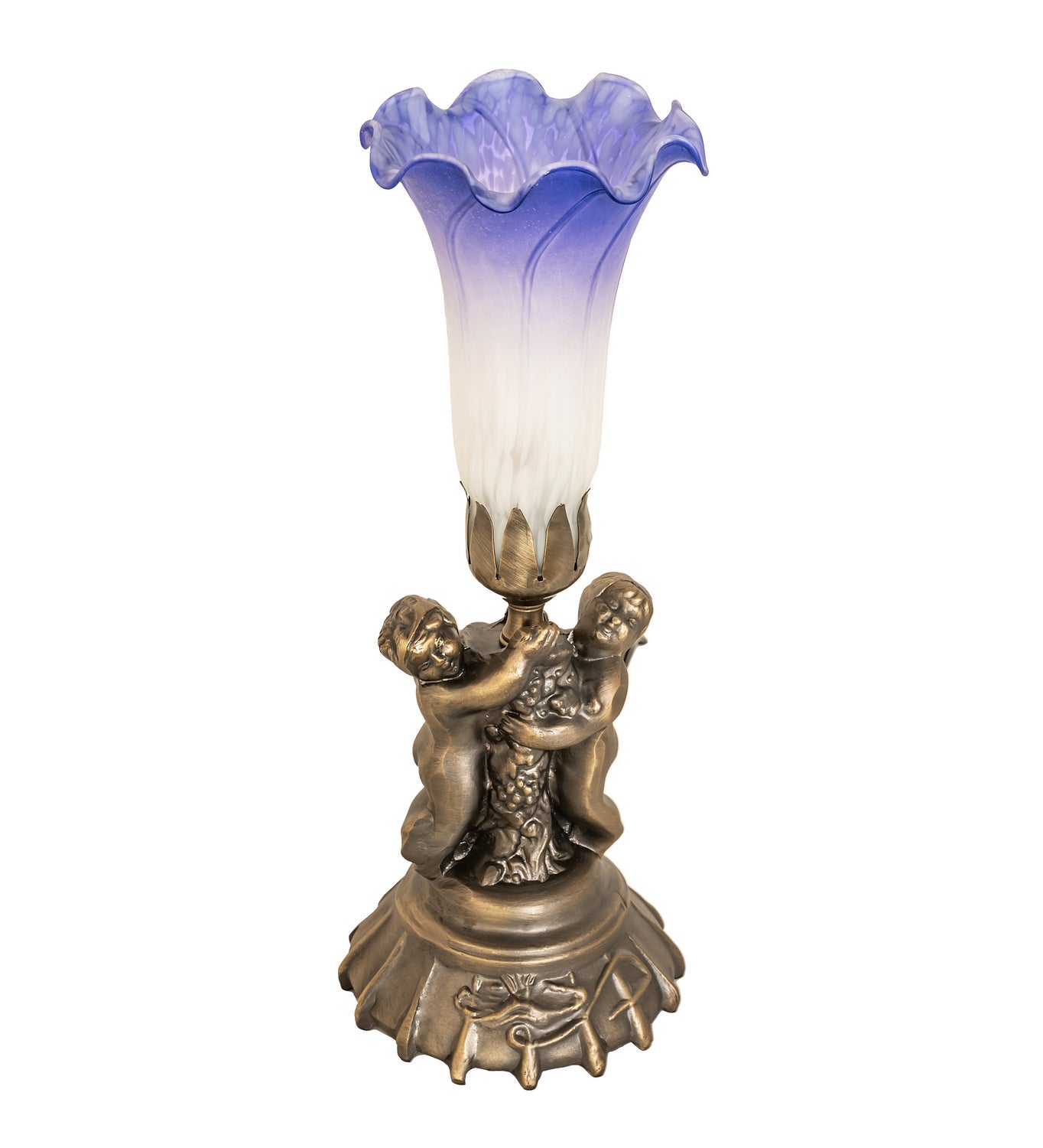 Meyda Tiffany - 225850 - One Light Mini Lamp - Blue/White Pond Lily - Antique Brass