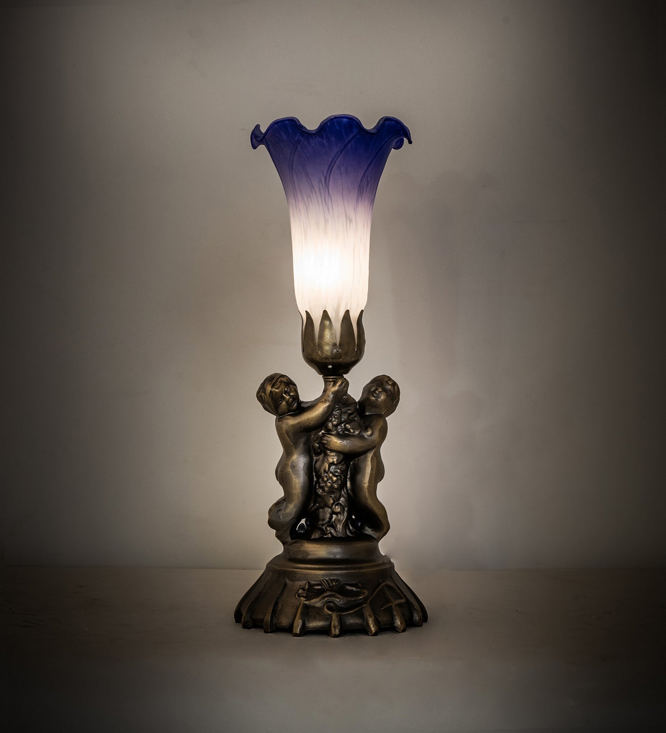 Meyda Tiffany - 225850 - One Light Mini Lamp - Blue/White Pond Lily - Antique Brass