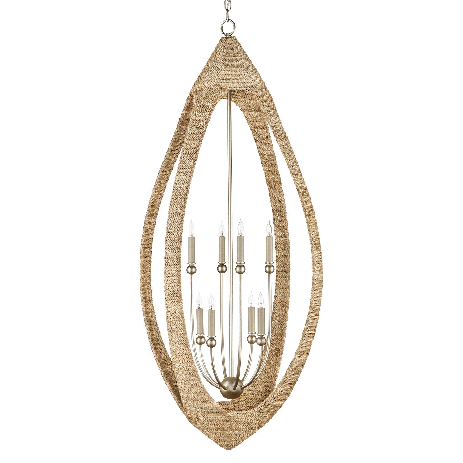 Currey and Company - 9000-0836 - Eight Light Chandelier - Menorca - Contemporary Silver Leaf/Smokewood/Natural Rope