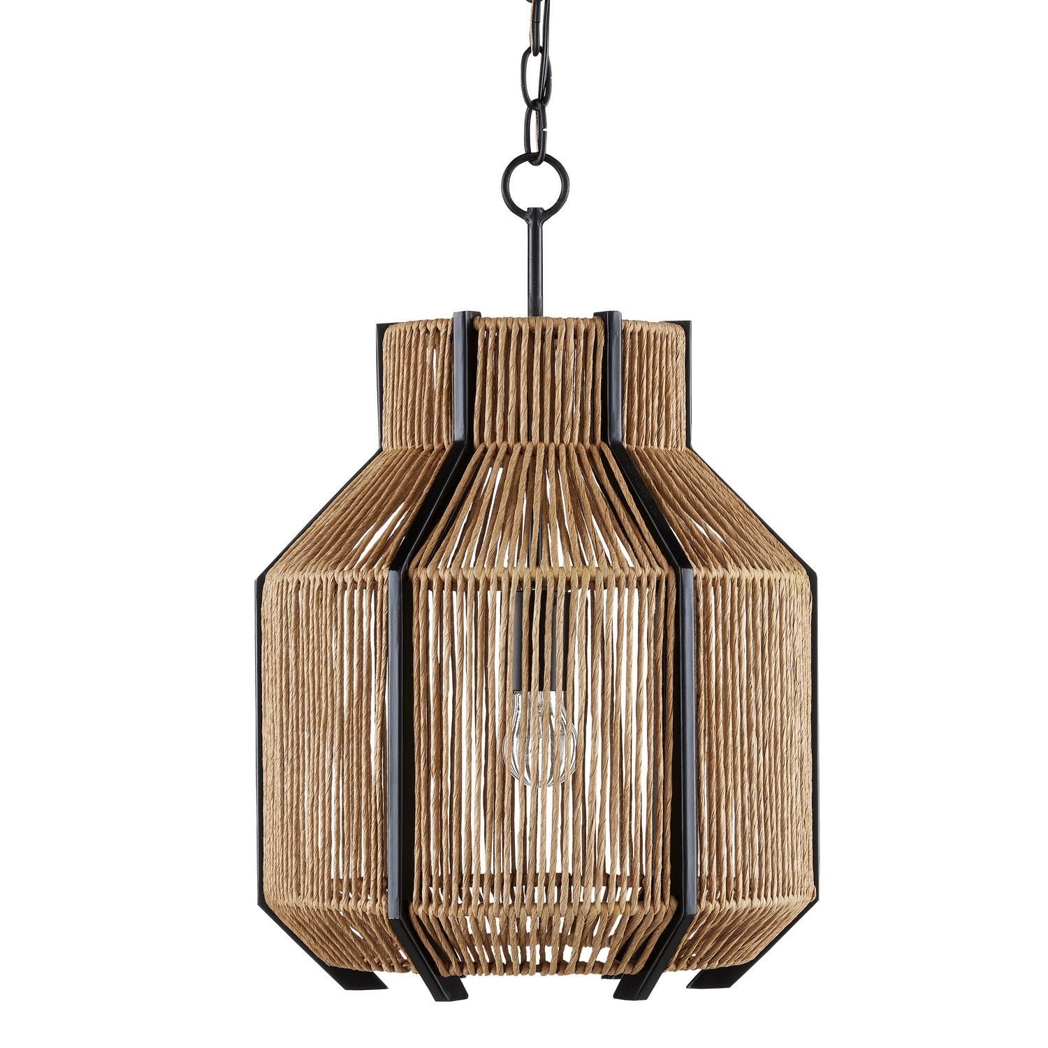 Currey and Company - 9000-0922 - One Light Pendant - Mali - Satin Black/Natural