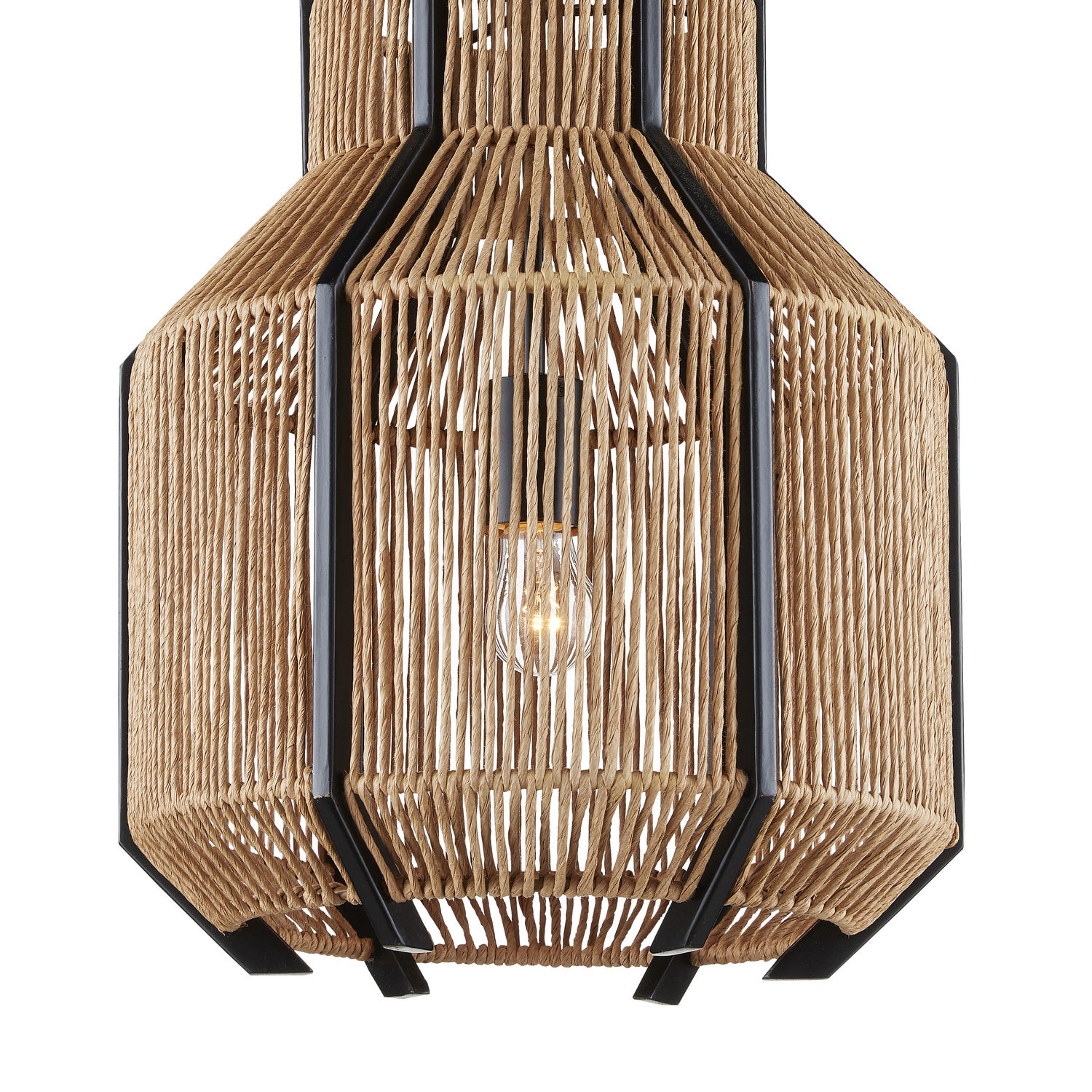 Currey and Company - 9000-0922 - One Light Pendant - Mali - Satin Black/Natural