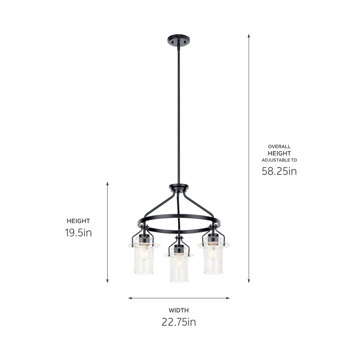 Kichler - 52377BK - Three Light Chandelier - Everett - Black