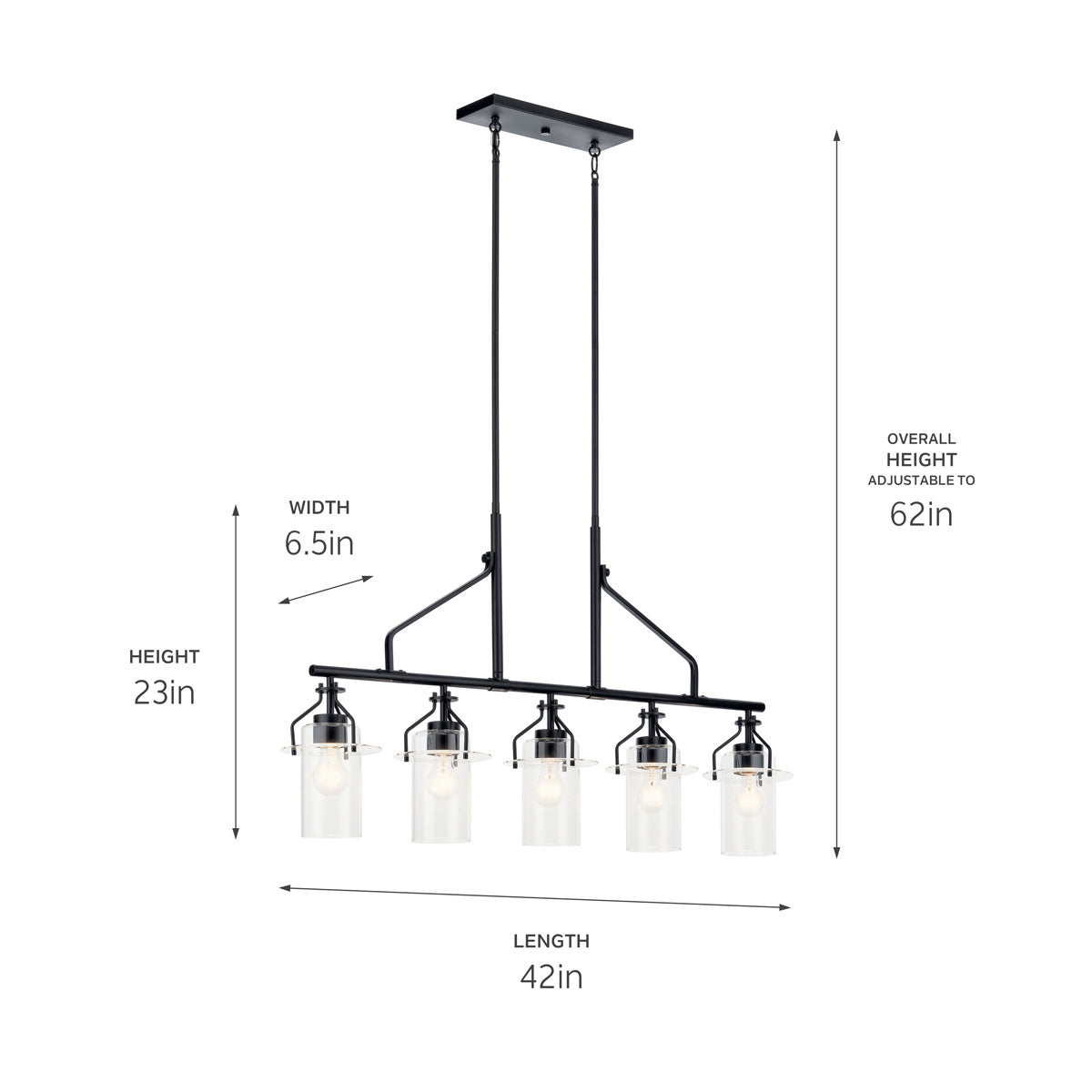 Kichler - 52379BK - Five Light Linear Chandelier - Everett - Black