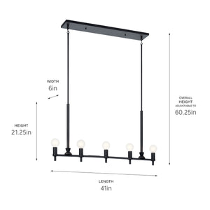 Kichler - 52425BK - Five Light Linear Chandelier - Torvee - Black