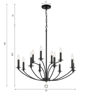 Crystorama - MIL-8012-BK - 12 Light Chandelier - Mila - Black