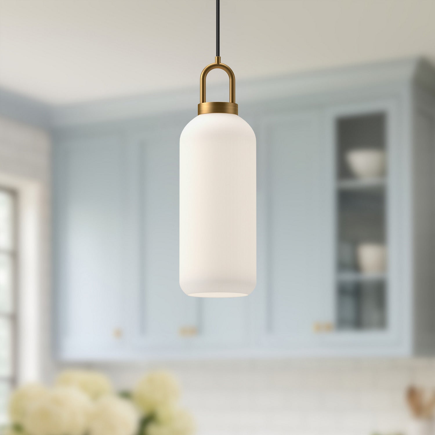 Alora - PD401505AGOP - One Light Pendant - Soji - Aged Gold/Opal Matte Glass
