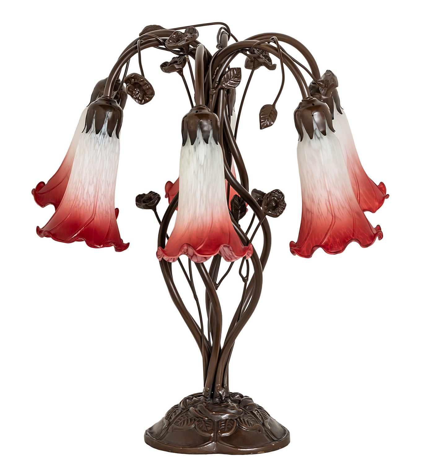 Meyda Tiffany - 255809 - Six Light Table Lamp - Red/White - Mahogany Bronze