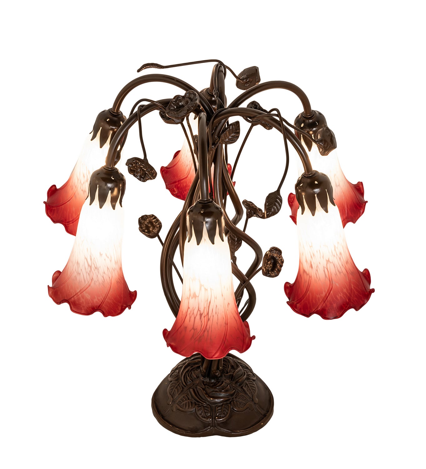 Meyda Tiffany - 255809 - Six Light Table Lamp - Red/White - Mahogany Bronze