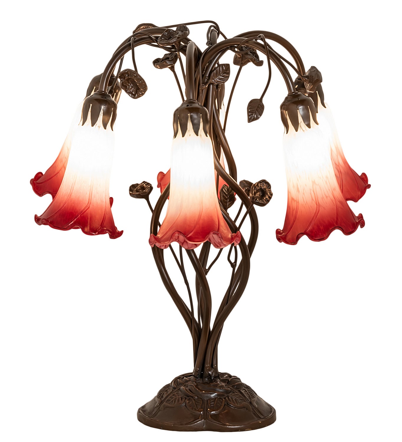 Meyda Tiffany - 255809 - Six Light Table Lamp - Red/White - Mahogany Bronze