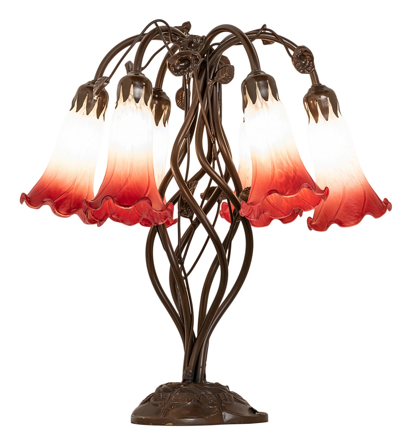 Meyda Tiffany - 255809 - Six Light Table Lamp - Red/White - Mahogany Bronze