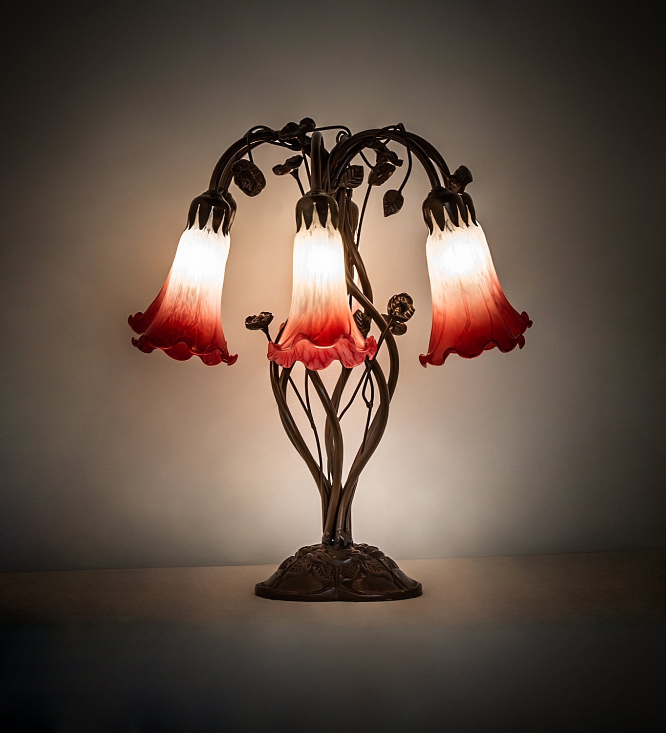 Meyda Tiffany - 255809 - Six Light Table Lamp - Red/White - Mahogany Bronze