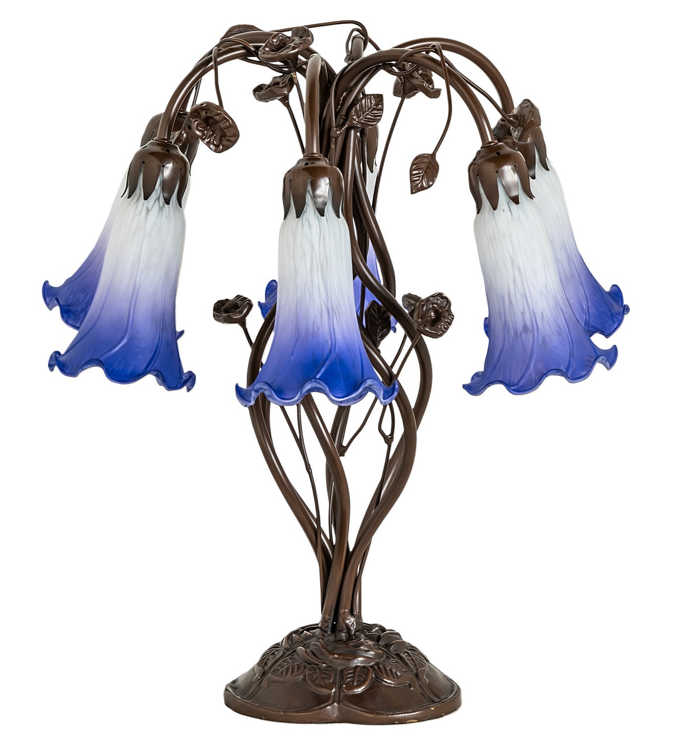 Meyda Tiffany - 255820 - Six Light Table Lamp - Blue/White Pond Lily - Mahogany Bronze