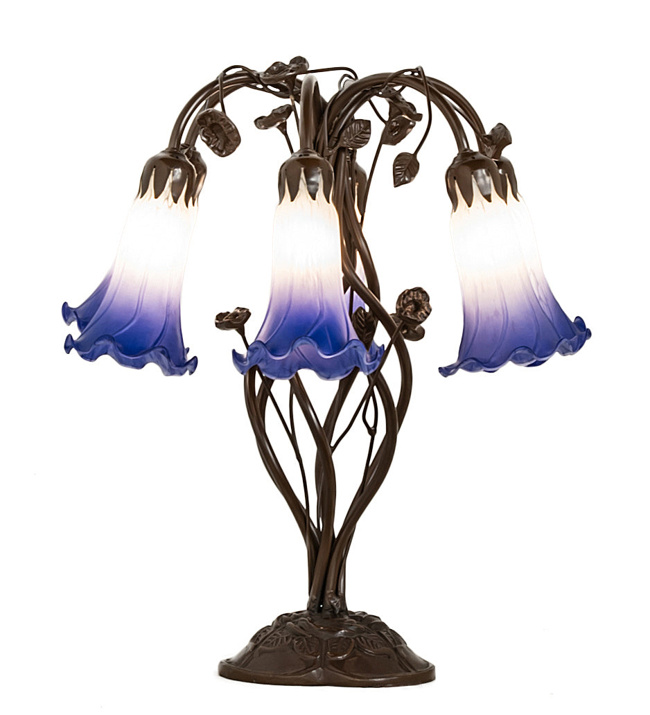 Meyda Tiffany - 255820 - Six Light Table Lamp - Blue/White Pond Lily - Mahogany Bronze