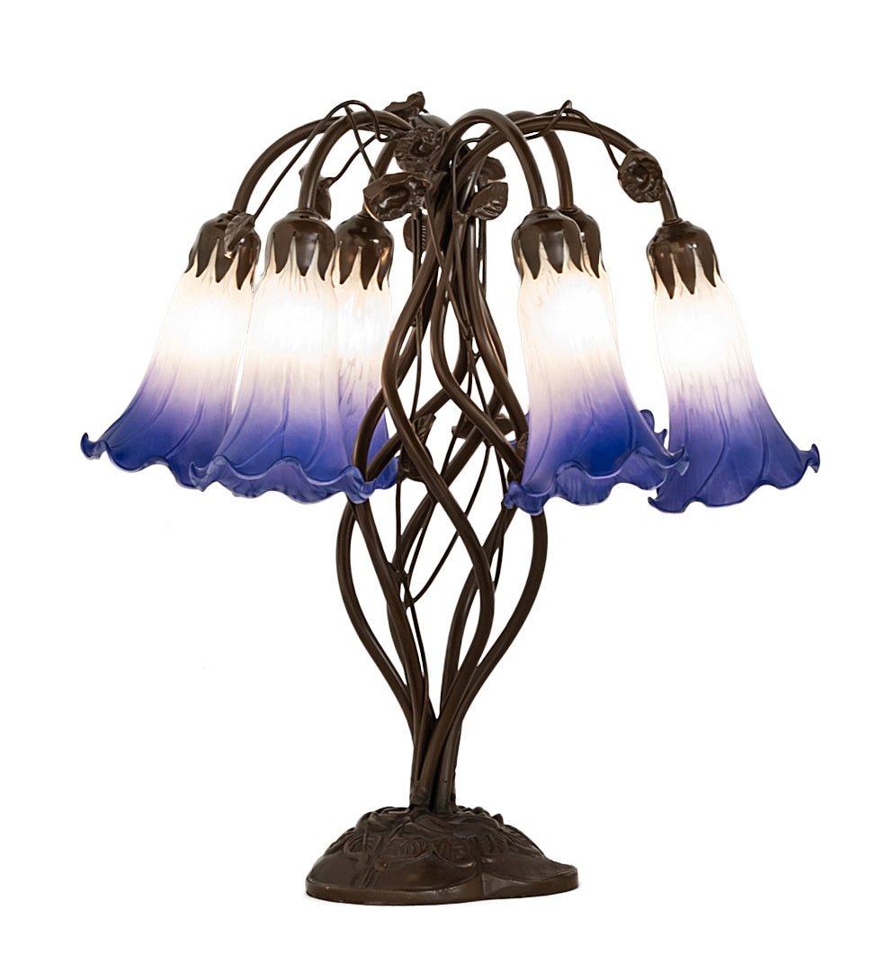 Meyda Tiffany - 255820 - Six Light Table Lamp - Blue/White Pond Lily - Mahogany Bronze