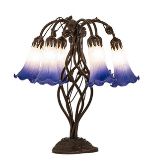 Meyda Tiffany - 255820 - Six Light Table Lamp - Blue/White Pond Lily - Mahogany Bronze