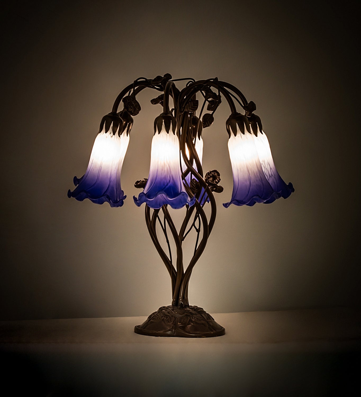 Meyda Tiffany - 255820 - Six Light Table Lamp - Blue/White Pond Lily - Mahogany Bronze