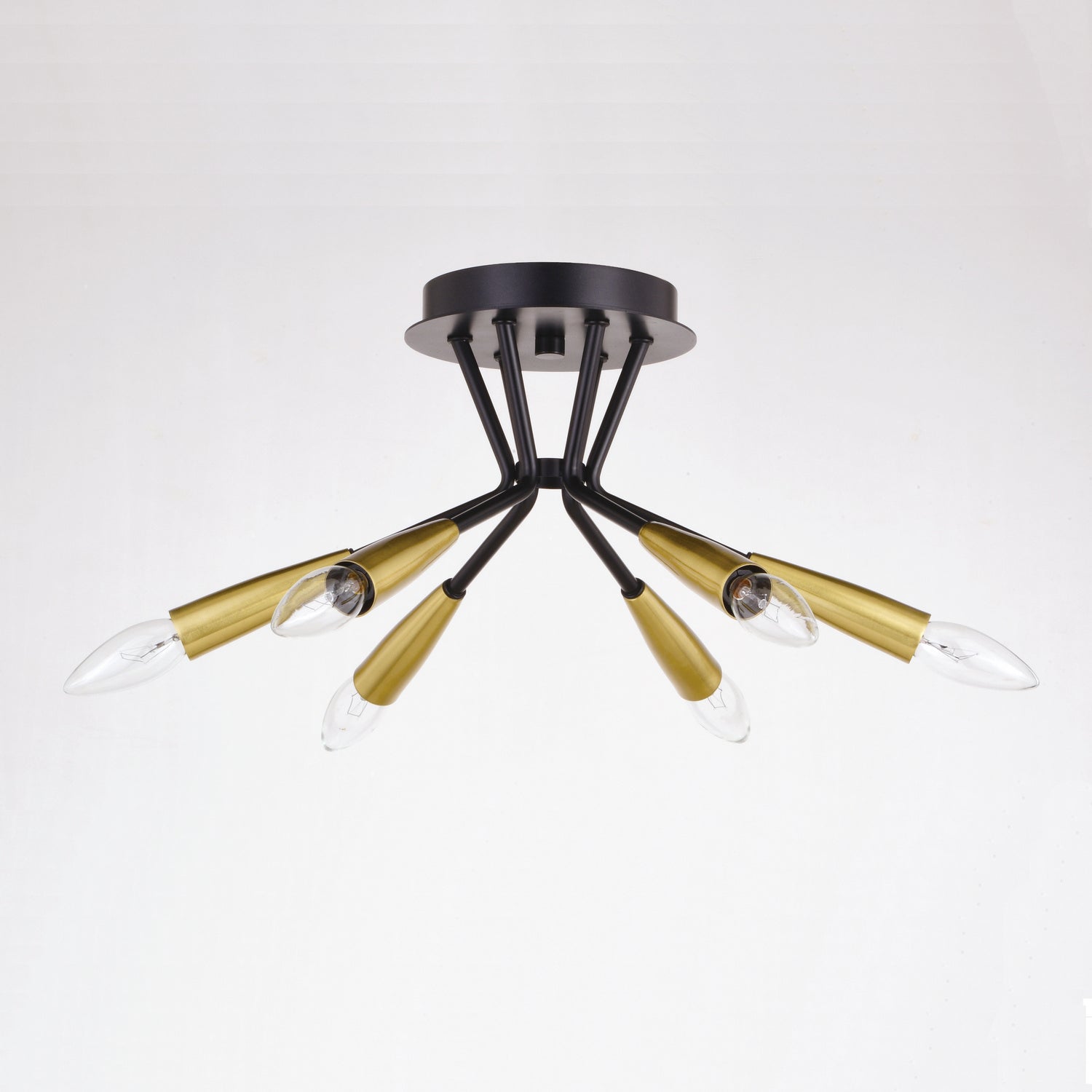 Vaxcel - C0264 - Six Light Semi-Flush Mount - Ellis - Matte Black and Satin Brass