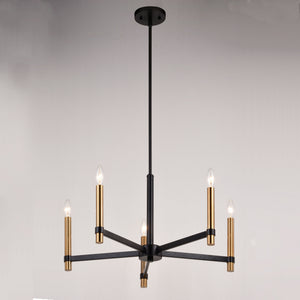 Vaxcel - H0267 - Five Light Chandelier - Damen - Matte Black and Natural Brass