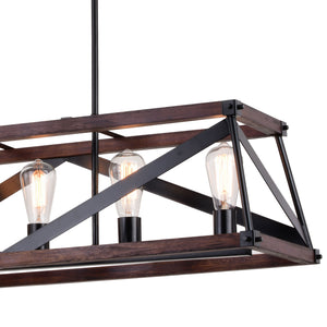 Vaxcel - H0268 - Five Light Linear Chandelier - Wade - Matte Black and Sycamore