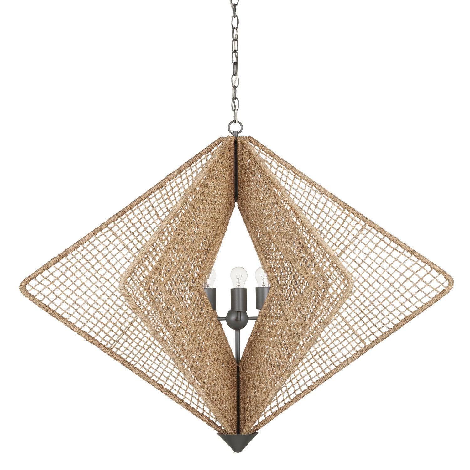 Currey and Company - 9000-0965 - Three Light Chandelier - Hiroshi Koshitaka - Natural Rope/Hiroshi Gray