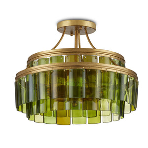 Currey and Company - 9000-0984 - Three Light Semi-Flush Mount - Vintner - Contemporary Gold Leaf/Green