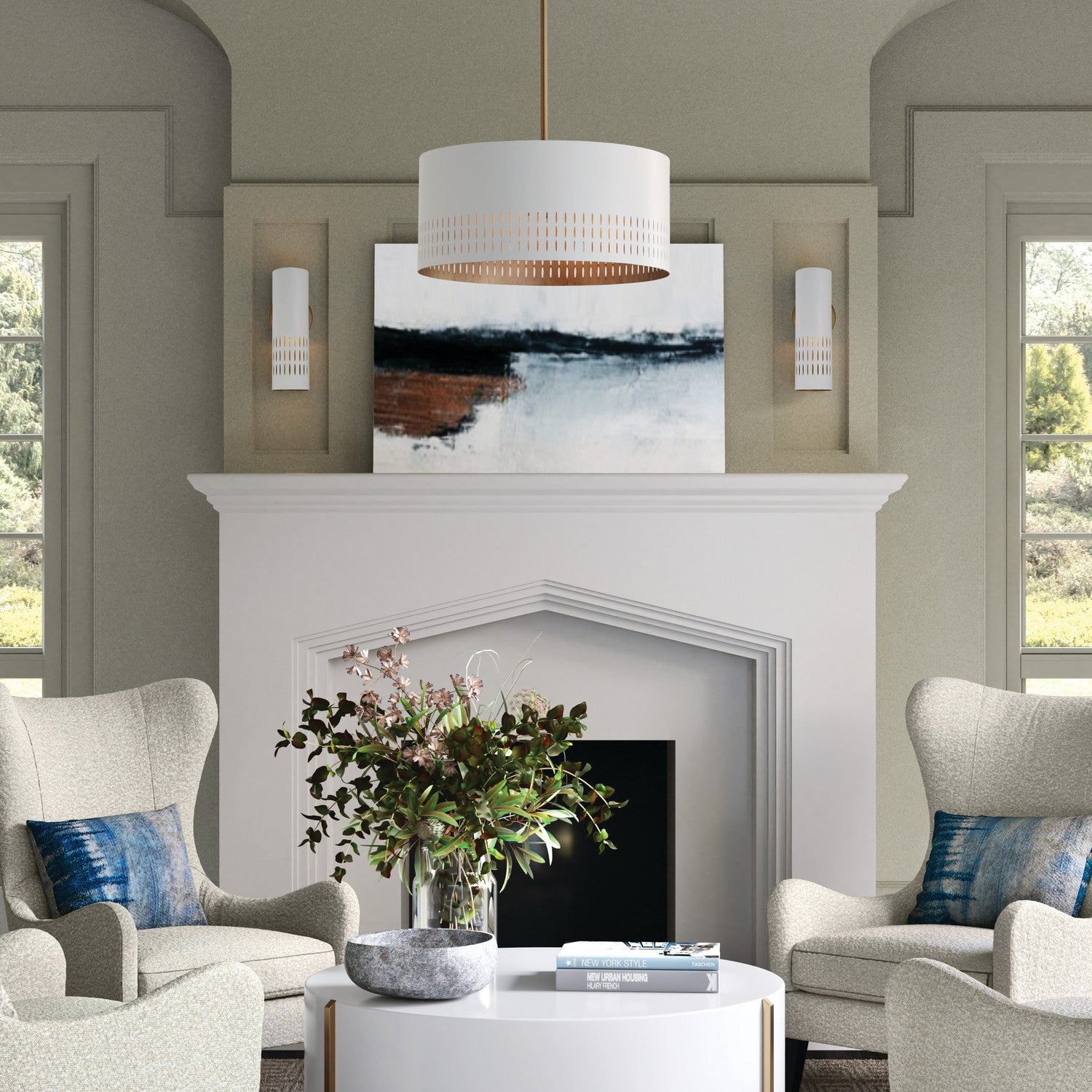 Capital Lighting - 350233AW - Three Light Pendant - Dash - Aged Brass and White