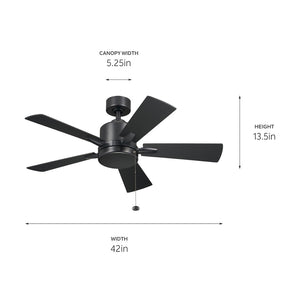 Kichler - 330241SBK - 42"Ceiling Fan - Lucian II - Satin Black